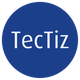 Logo met witte tekst "TecTiz" op een blauwe achtergrond.