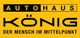 Gelbes Logo mit Text "Autohaus König - Der Mensch im Mittelpunkt".