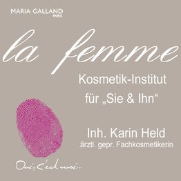 "La Femme Kosmetik-Institut für 'Sie & Ihn', Inh. Karin Held, mit rosa Fingerabdruck."