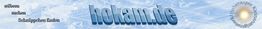 Blauer Text "hokam.de" auf eisigem Hintergrund, Begriffe: stöbern, suchen, Schnäppchen finden.