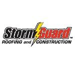 "Storm Guard Roofing and Construction logo with a yellow lightning bolt between the words."