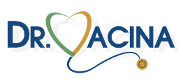 Logo "Dr. Vacina" com estetoscópio formando um coração colorido.