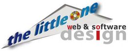 Logo mit Text "the little one web & software design" in verschiedenen Schriftarten und Farben.