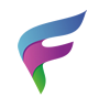 Logotipo con forma de "F" en colores azul, morado y verde.