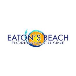 Logo of Eaton's Beach Florisiana Cuisine with a stylized sun and water design.