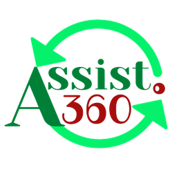 Logo con testo "Assist 360" e frecce verdi in cerchio.