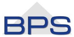 Logo mit blauen Buchstaben "BPS" vor einem grauen Dreieck.