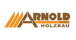 Logo von Arnold GmbH Holzbau: Buchstaben in Braun und Orange mit grafischen Holzelementen.