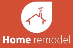 Icon of a house with the text "Home remodel" in red and white.