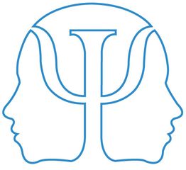 Due profili faccia a faccia e simbolo della psicologia all'interno di un contorno di testa.