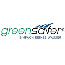 Logo mit Schriftzug "greensaver" und Slogan "EINFACH REINES WASSER" in Blau und Grün.
