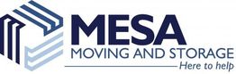 Logo of Mesa Moving and Storage with the tagline "Here to help".