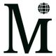 Stylized letter "M" with a globe above the right peak.