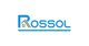 Logo mit blauem Text "ROSSOL", eingebautes Hausdach-Design im Buchstaben "R".