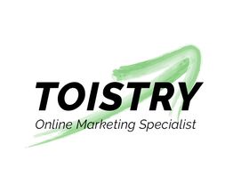 TOISTRY-Logo mit grünem Aufwärtspfeil und Text: "Online Marketing Specialist".