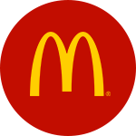 Yellow McDonald's logo on a red background.