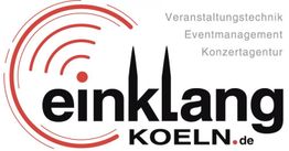 Logo der Veranstaltungstechnik-Firma Einklang Köln mit abgerundeten roten Linien.