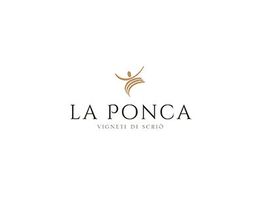 Logo "La Ponca" con figura astratta dorata e testo "Vigneti di Scriò". Sfondo bianco.