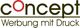 Logo mit Text: "concept - Werbung mit Druck". Buchstaben "co" sind rot hervorgehoben.