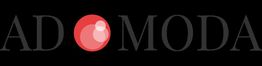 Logo con scritta "AD MODA" e una sfera rossa al centro su sfondo nero.