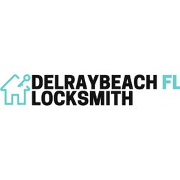 Delray Beach FL Locksmith logo with key and house icon in teal and black text.