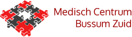 Logo van Medisch Centrum Bussum Zuid met puzzelstukjes in rood en grijs.