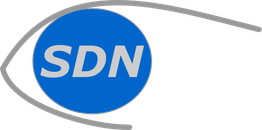 Blaues Oval mit den Buchstaben "SDN", umgeben von einer grauen, stilisierten Augenform.