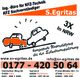 Werbung für KFZ-Technik und Schadgutachten mit Kontaktinformationen und Illustrationen von Autos.