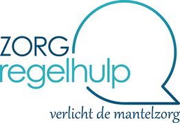Logo met tekst: "Zorgregelhulp verlicht de mantelzorg", naast een blauwe spreekwolk.