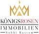 Logo mit goldener Krone und Text: "Königsrosen Immobilien Sobhi Rustom".