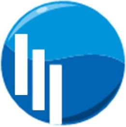 Blaues, rundes Logo mit weißen, vertikalen Balken auf der linken Seite.