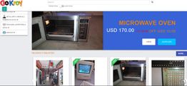 Online marketplace displaying various products, including a microwave oven priced at USD 170.