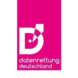 Magenta Logo mit dem Buchstaben "D" und Text "datenrettung deutschland" darunter.