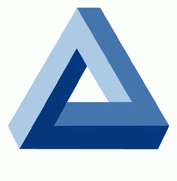 Triangolo di Penrose blu, un'impossibile figura geometrica tridimensionale.