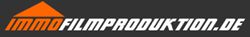 Logo mit orangefarbenem Dachsymbol und Text "immofilmproduktion.de" auf dunklem Hintergrund.