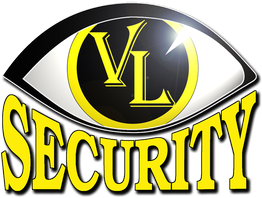 Logo mit einem Auge, gelbes "VL" im Zentrum, darunter "SECURITY" in großen Gelbbuchstaben.