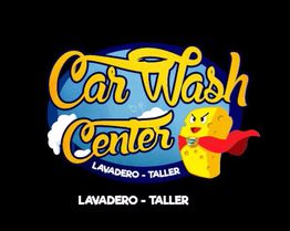 Logo de "Car Wash Center" con esponja de héroe y las palabras "Lavadero - Taller".
