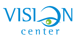 Logo de Vision Center con diseño de ojo estilizado en azul y verde.