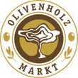 Logo mit Olivenbaum-Design und Schriftzug "Olivenholz Markt" auf gelbem Hintergrund.