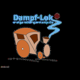 Dampf-Lok-Logo mit Zeichnung einer Lokomotive und Dampf.