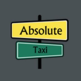 Yellow "Absolute" and green "Taxi" road signs on a dark gray background.