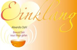 Illustration mit gelbem Herz, "Einklang" in Script, Schale und Text von Alexandra Stahl.