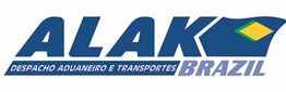 Logotipo da ALAK Brazil com um desenho de bandeira e texto sobre despacho aduaneiro.