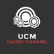 Logo of UCM Carpet Cleaning with abstract white circles on a dark background.