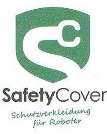 Grünes Logo mit Schild und Buchstabe S, Text: "SafetyCover, Schutzverkleidung für Roboter".