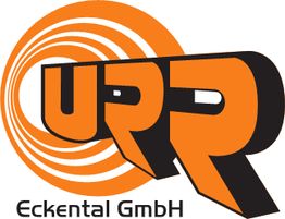 Logo mit orangefarbenem Schriftzug "UPR" und Kreismuster, darunter "Eckental GmbH".