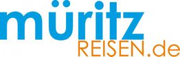 Logo mit blauem Schriftzug „müritz“ und orangefarbenem „REISEN.de“ auf weißem Hintergrund.