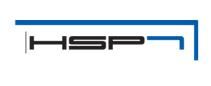 Logo mit stilisierten Buchstaben "HSP" in Schwarz und blauer Umrahmung.