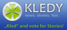 Logo mit Klee, Text: "KLEDY. news. stories. fun." und "„Kled“ and vote for Stories!"