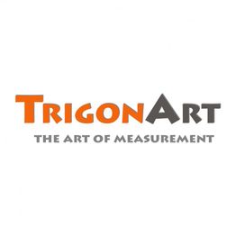 Logo von "TrigonArt" mit Slogan "The Art of Measurement" in Orange und Grau.